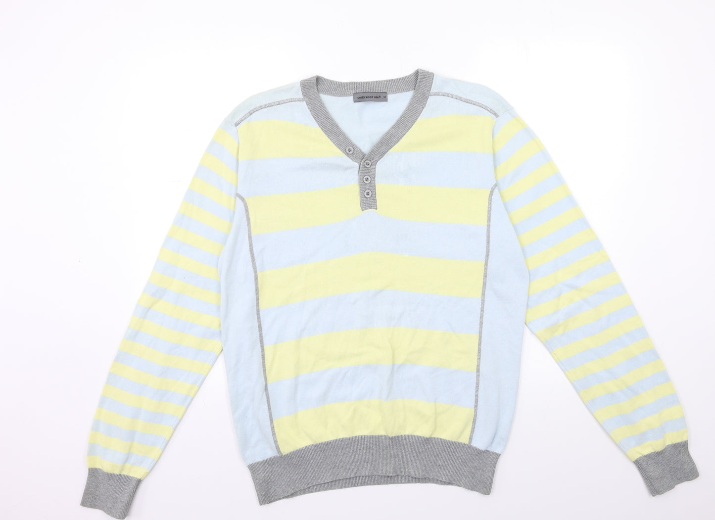 Cedar Wood State Mens Blue Striped Knit Pullover Jumper Size M