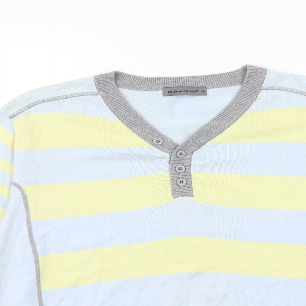 Cedar Wood State Mens Blue Striped Knit Pullover Jumper Size M