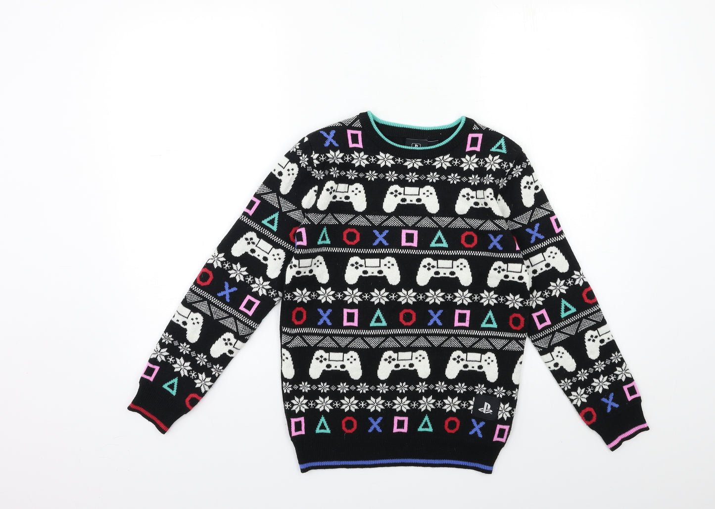 PlayStation Boys Black Geometric Knit Pullover Jumper Size 9 Years