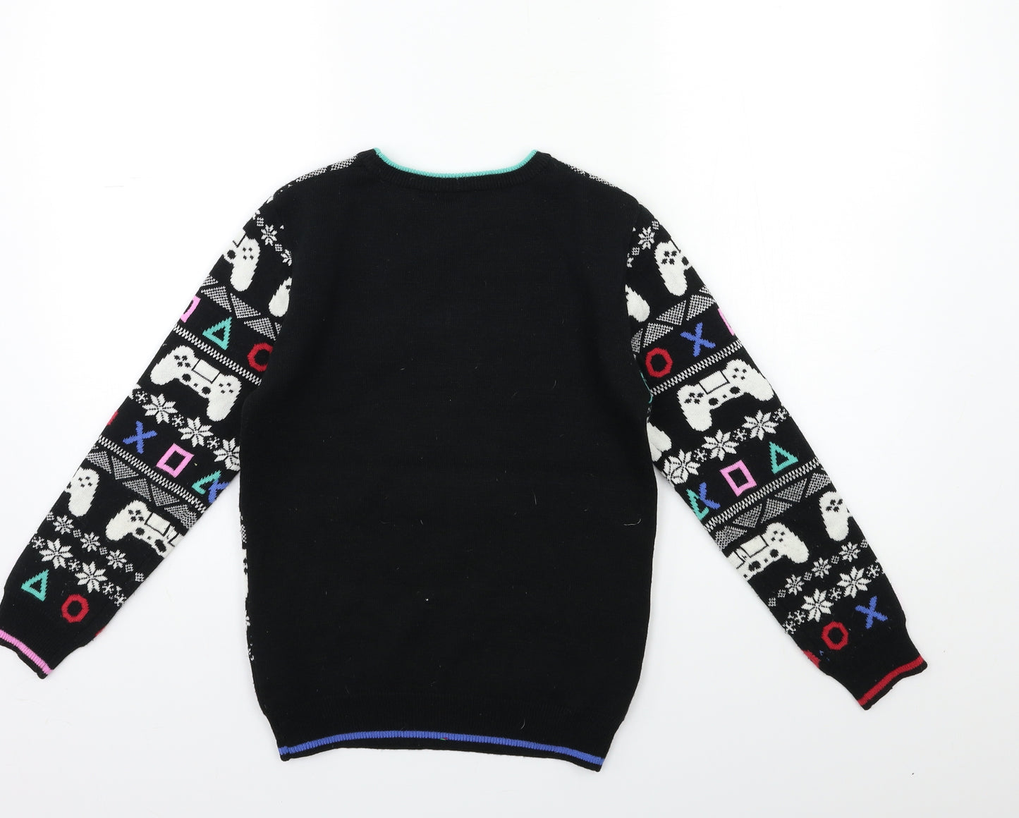 PlayStation Boys Black Geometric Knit Pullover Jumper Size 9 Years