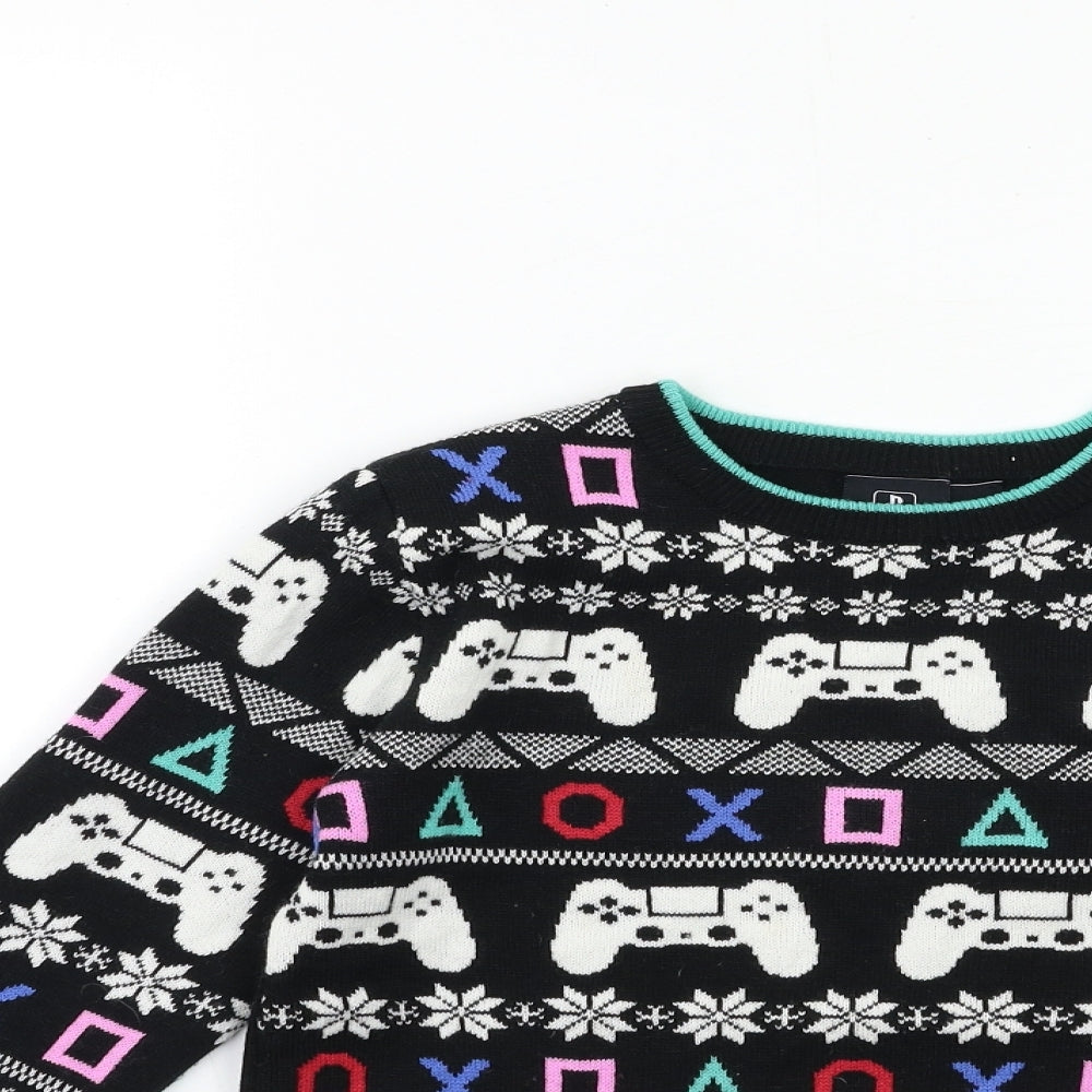 PlayStation Boys Black Geometric Knit Pullover Jumper Size 9 Years