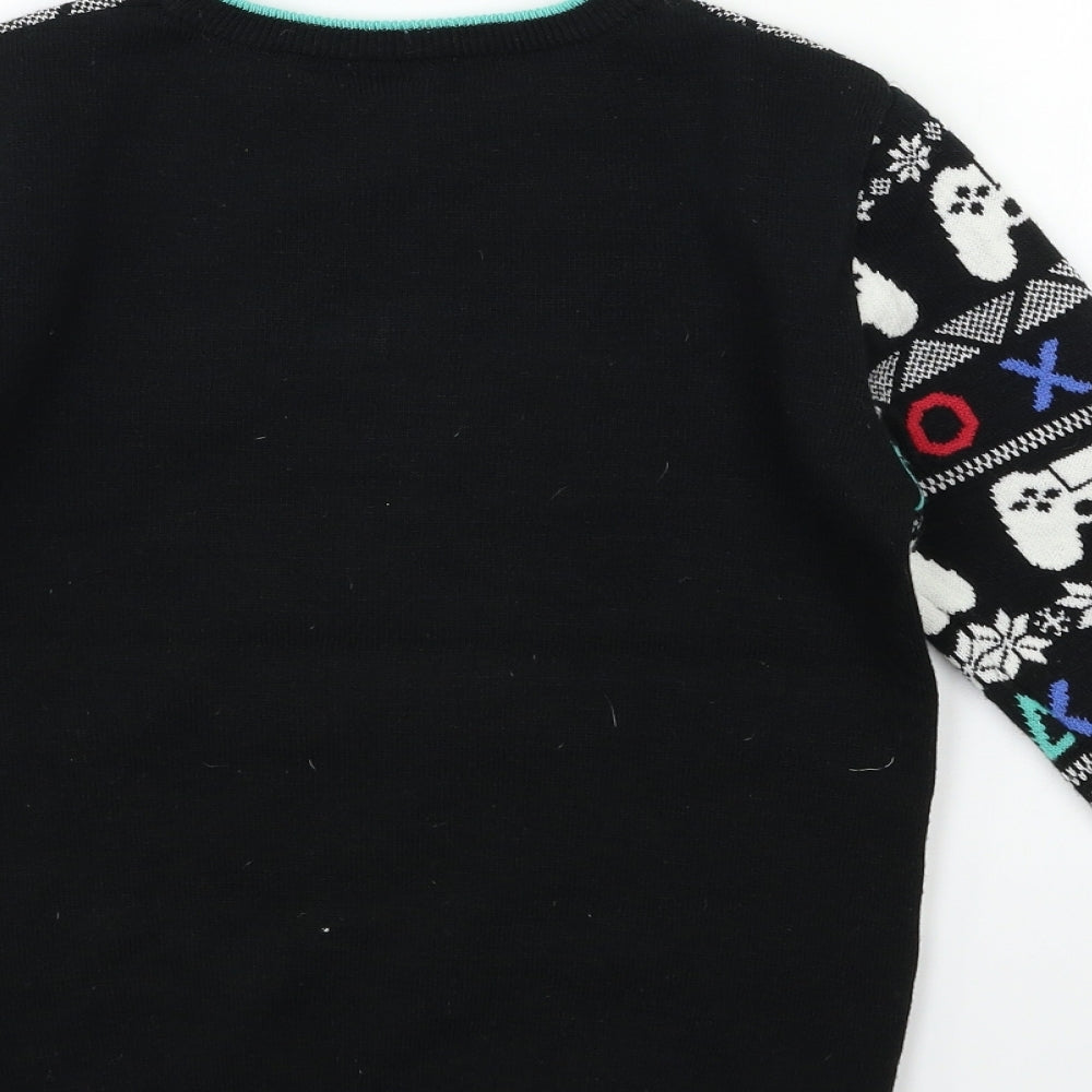 PlayStation Boys Black Geometric Knit Pullover Jumper Size 9 Years