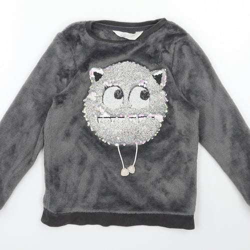 H&M Girls Grey  Fleece Top Pyjama Top Size 5-6 Years