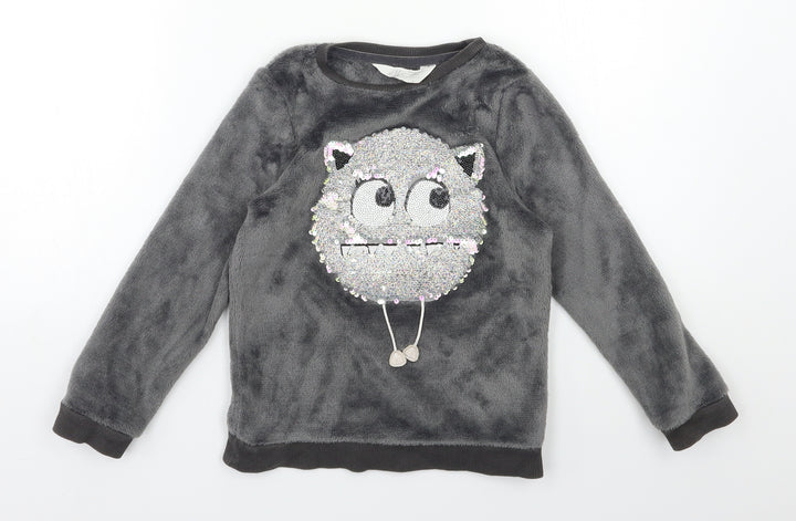 H&M Girls Grey  Fleece Top Pyjama Top Size 5-6 Years