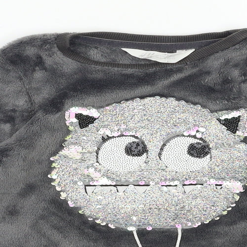 H&M Girls Grey  Fleece Top Pyjama Top Size 5-6 Years