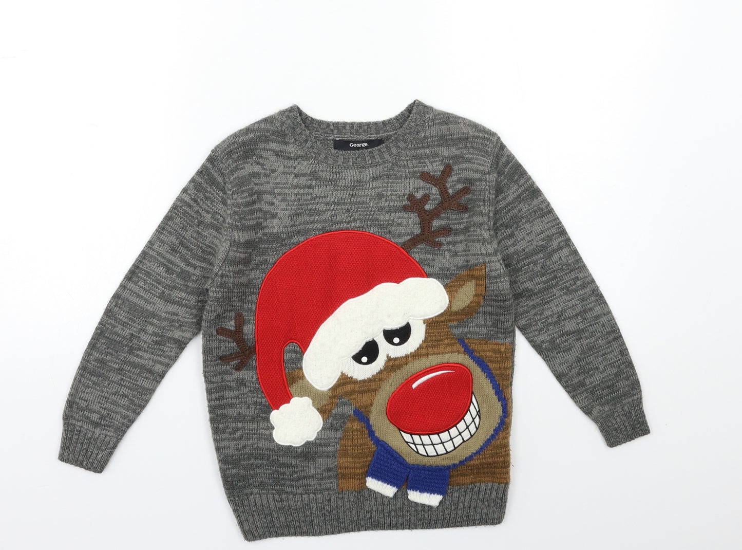 George Boys Grey  Knit Pullover Jumper Size 5-6 Years  - CHRISTMAS
