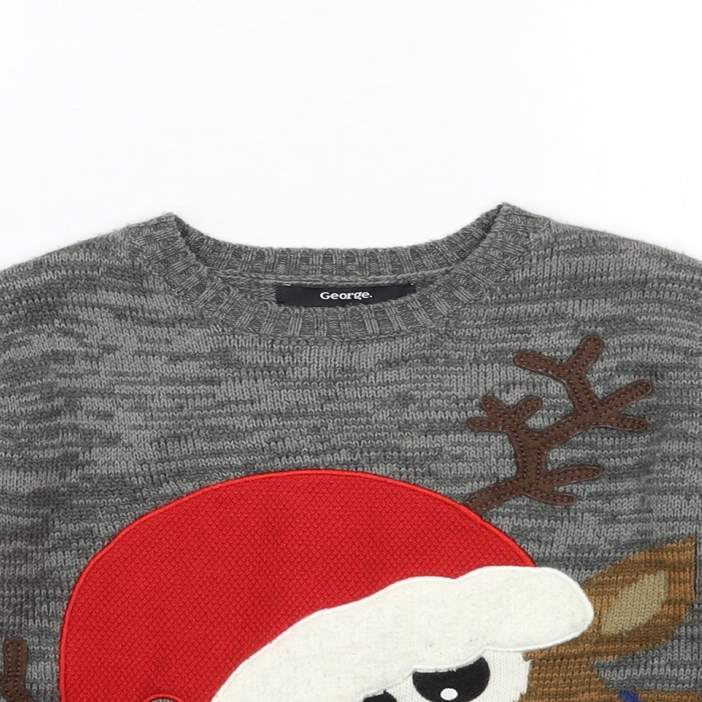George Boys Grey  Knit Pullover Jumper Size 5-6 Years  - CHRISTMAS