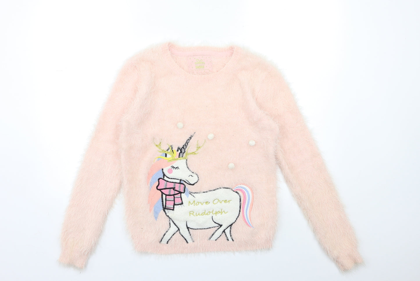 Primark Girls Pink  Knit Pullover Jumper Size 12 Years  - Unicorn