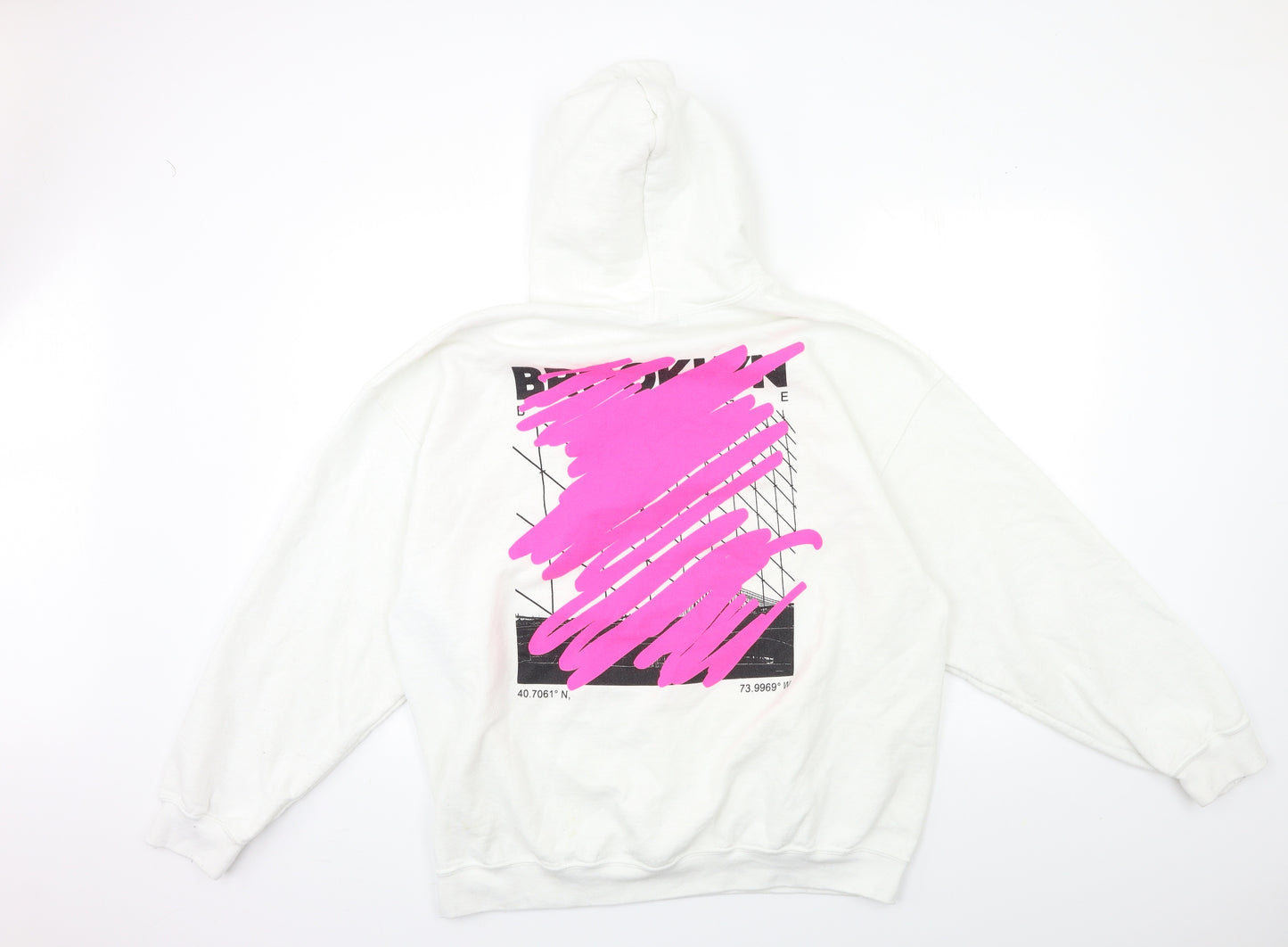 Boohoo Mens White   Pullover Hoodie Size M