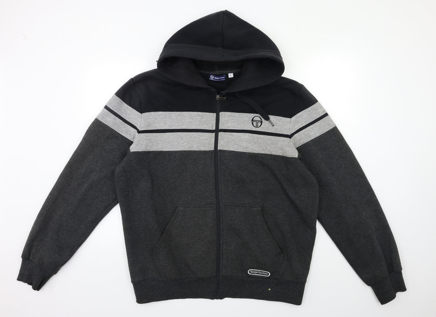 Sergio Tacchini Mens Grey Striped  Full Zip Hoodie Size L