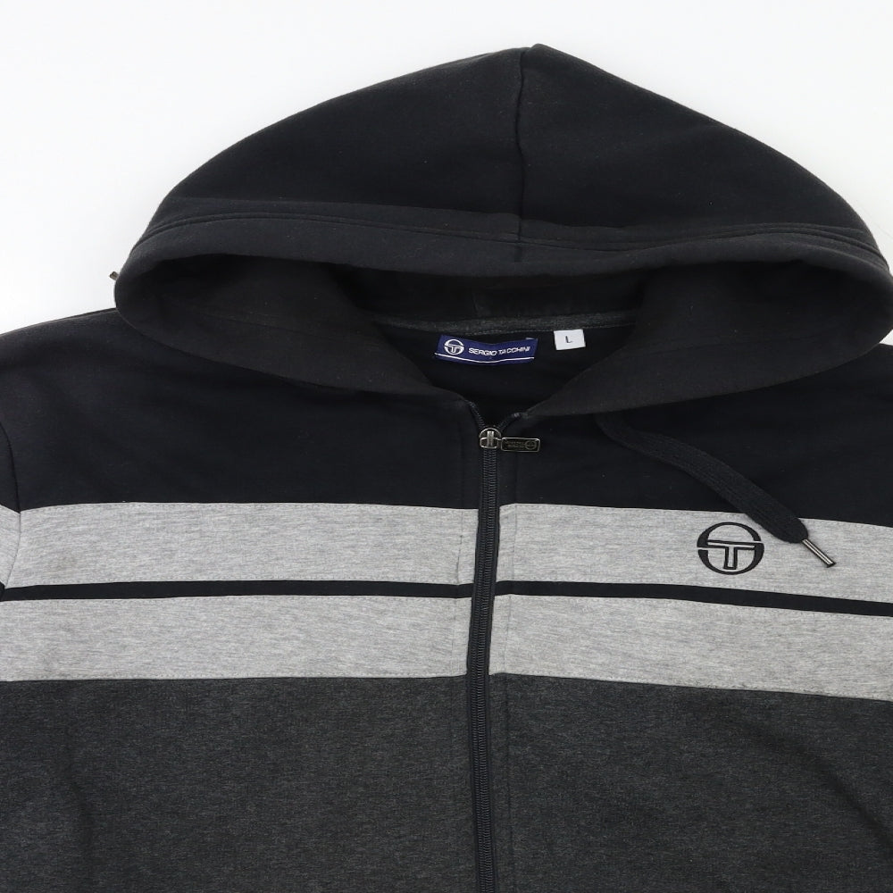 Sergio Tacchini Mens Grey Striped  Full Zip Hoodie Size L