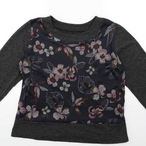 Preworn Womens Grey Floral Knit Pullover Jumper Size 6