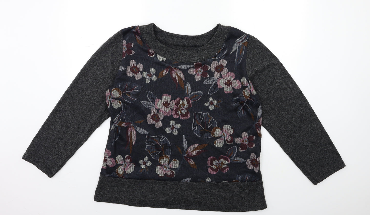 Preworn Womens Grey Floral Knit Pullover Jumper Size 6