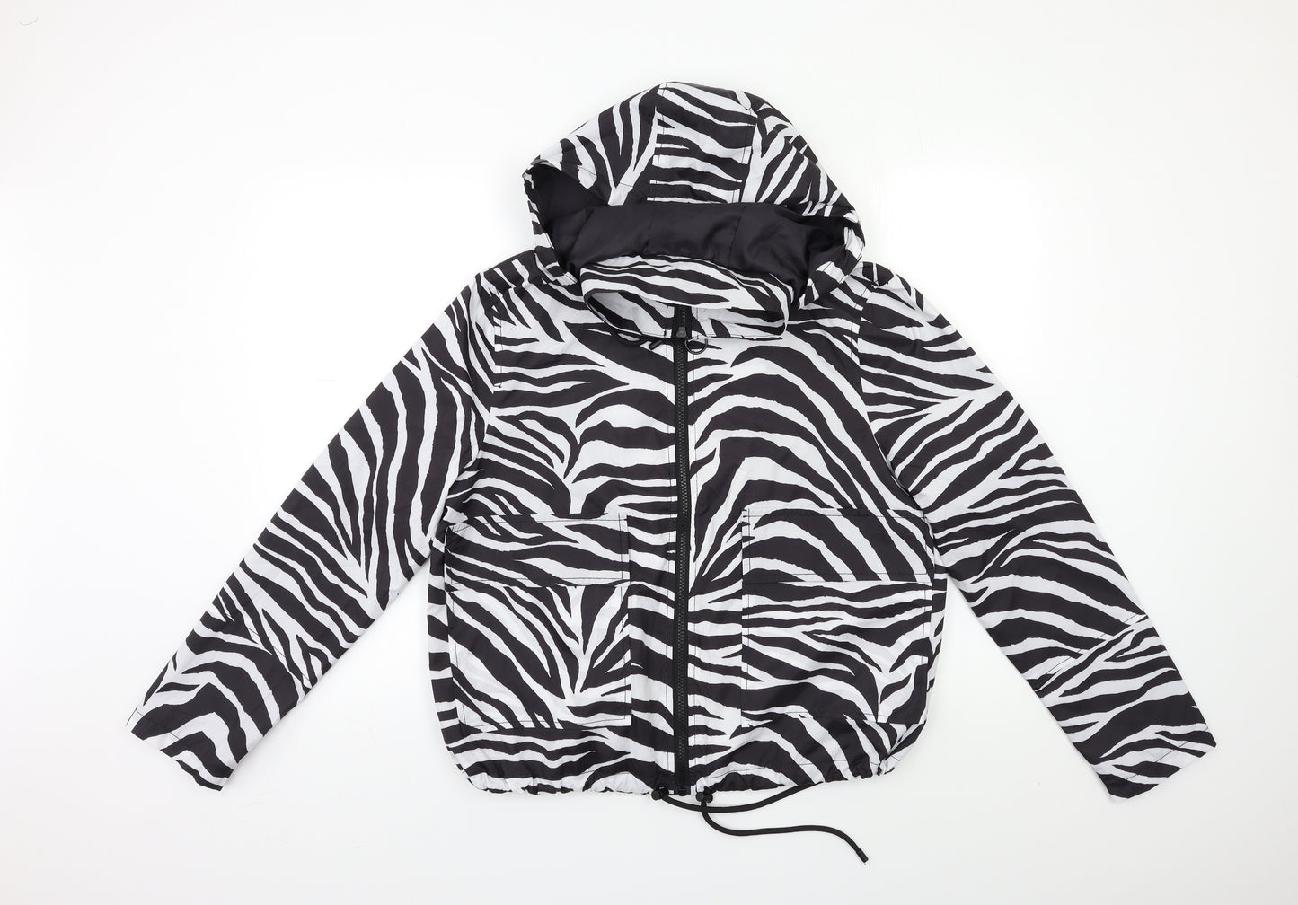 New Look Womens Black Animal Print  Rain Coat Coat Size M