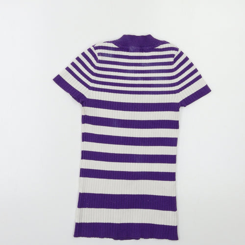 Ambiance Apparel Womens Purple Striped Knit Pullover Jumper Size M