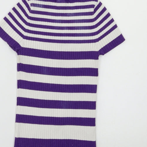 Ambiance Apparel Womens Purple Striped Knit Pullover Jumper Size M