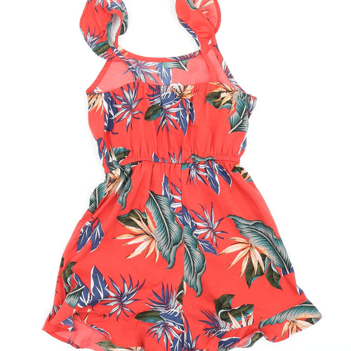 Primark Girls Red Floral  Playsuit One-Piece Size 7-8 Years