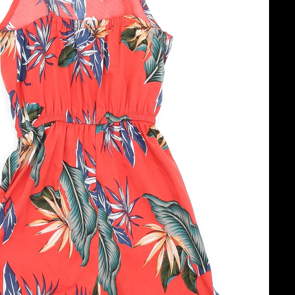 Primark Girls Red Floral  Playsuit One-Piece Size 7-8 Years