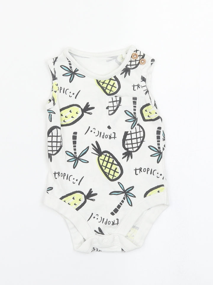 TU Baby White Romper One-Piece Size 0-3 Months - Pineapple print