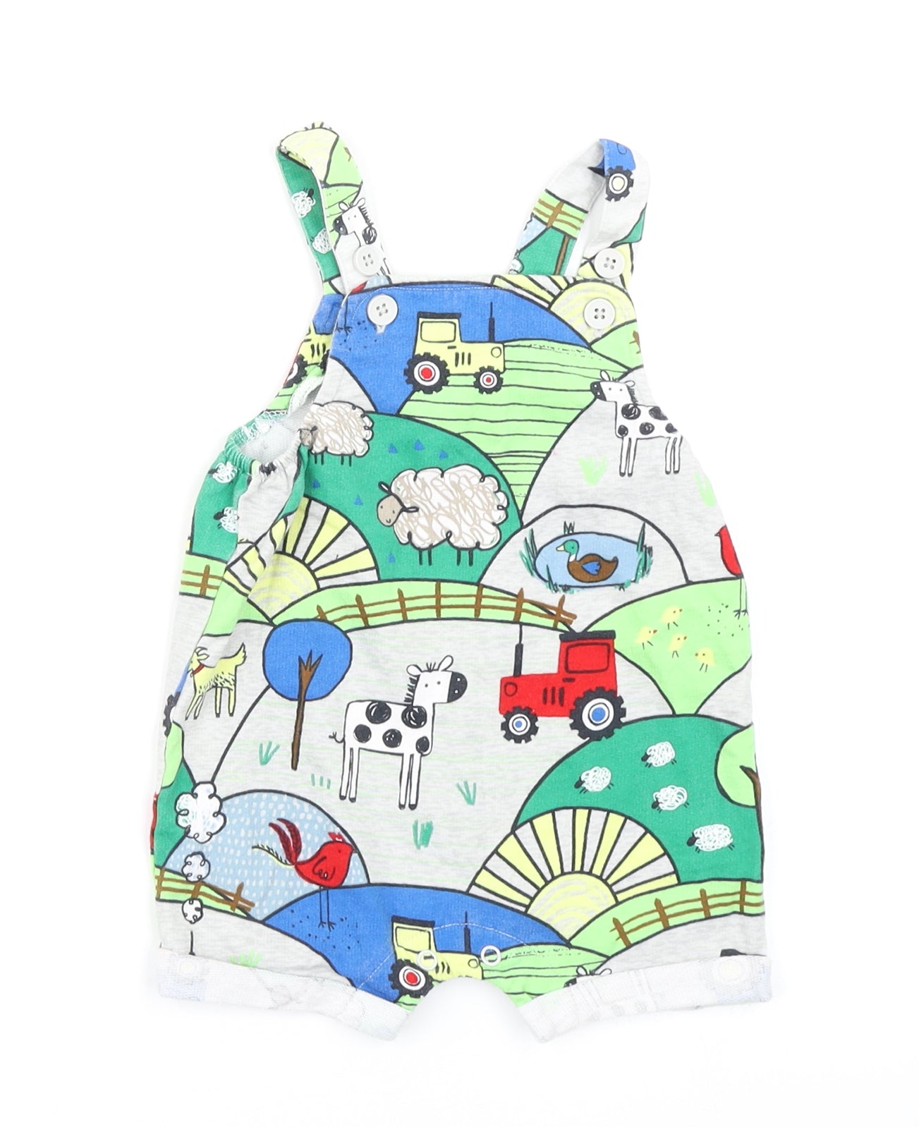 NEXT Baby Grey   Dungaree One-Piece Size 3-6 Months  - Farm Animals