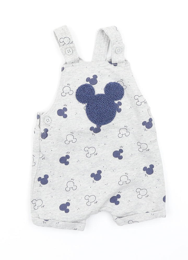 George Boys Grey Spotted Dungaree One-Piece Size 0-3 Months - Mickey Mouse