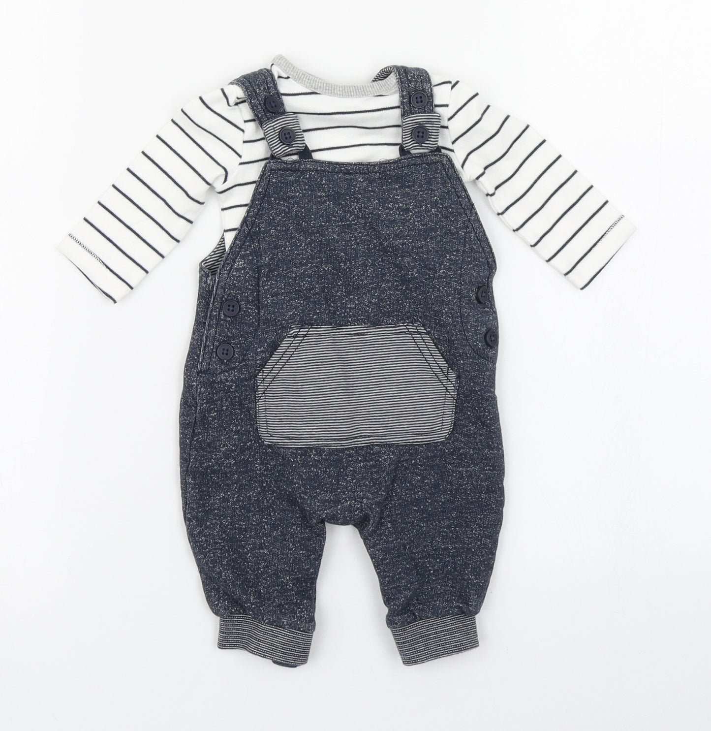 George  Blue Striped  Dungaree Outfit/Set Size 0-3 Months
