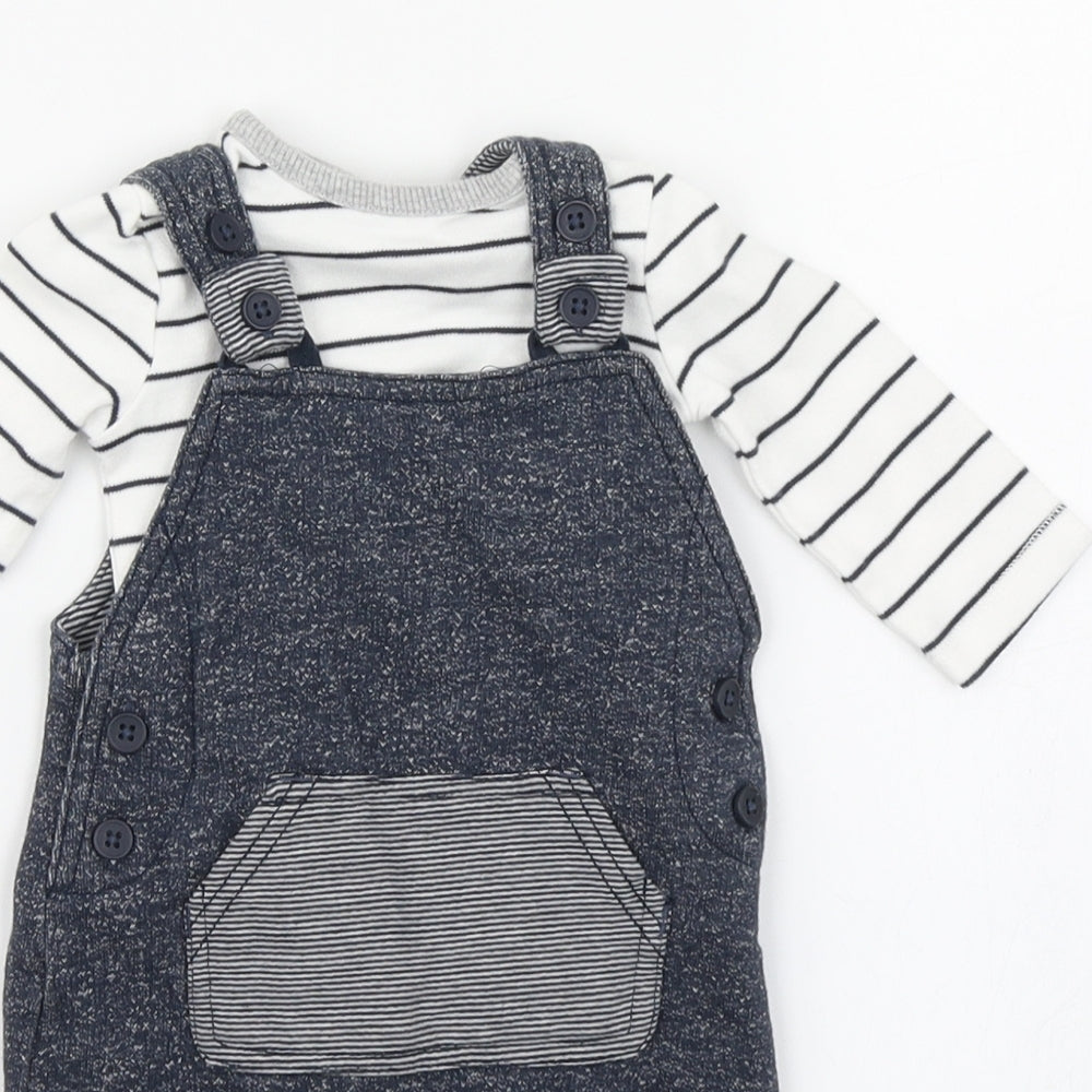 George  Blue Striped  Dungaree Outfit/Set Size 0-3 Months