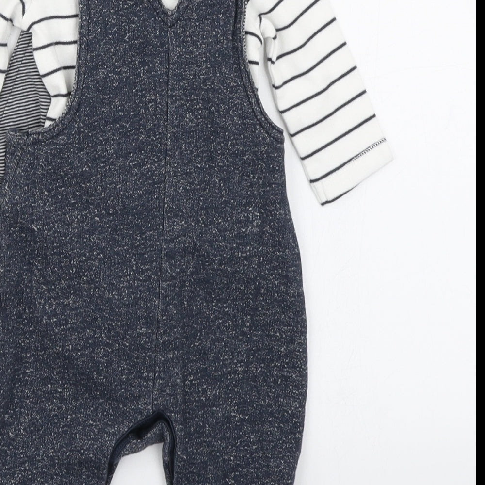 George  Blue Striped  Dungaree Outfit/Set Size 0-3 Months