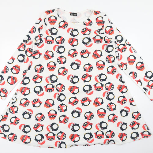 MissLook Womens White   Fit & Flare  Size 6  - Christmas Penguin