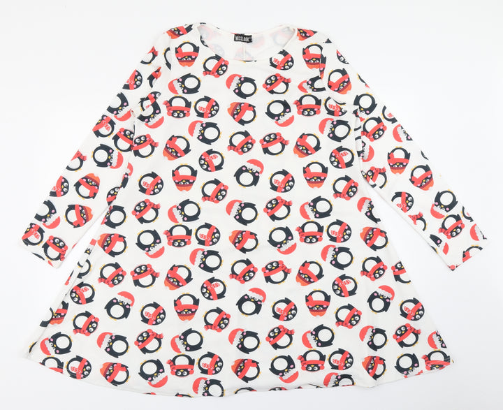 MissLook Womens White Fit & Flare Size 6 - Christmas Penguin
