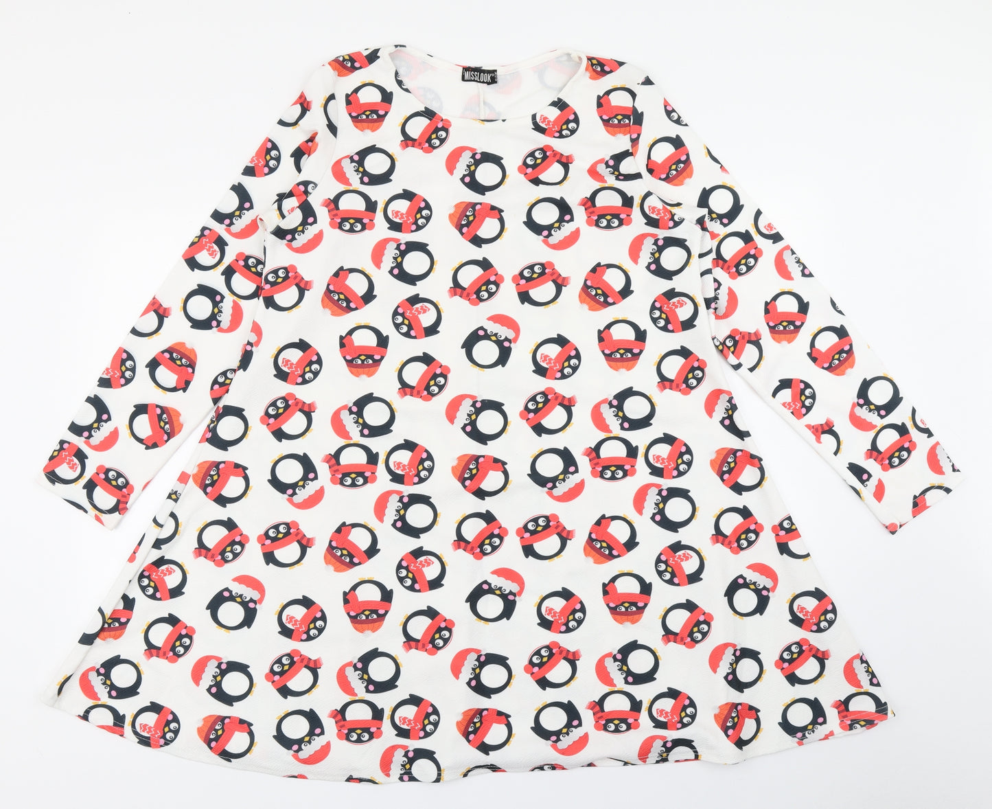 MissLook Womens White   Fit & Flare  Size 6  - Christmas Penguin