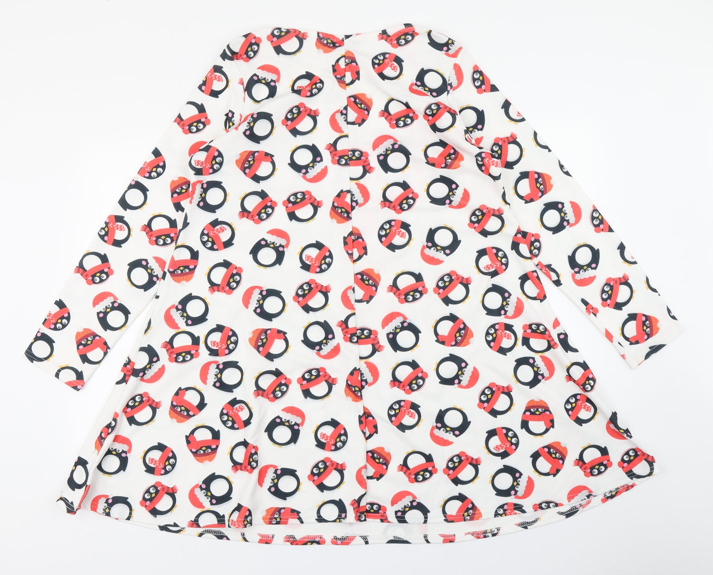 MissLook Womens White   Fit & Flare  Size 6  - Christmas Penguin