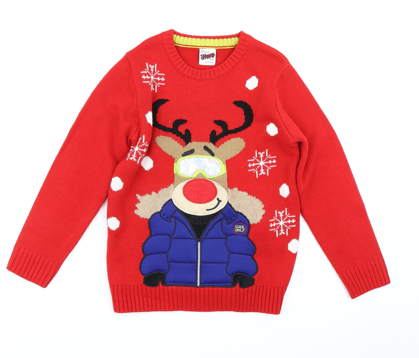 George Boys Red  Knit Pullover Jumper Size 9-10 Years  - Christmas jumper