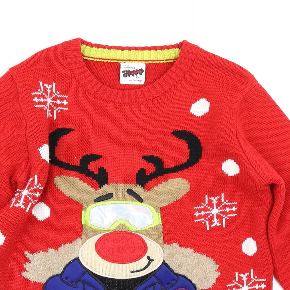 George Boys Red  Knit Pullover Jumper Size 9-10 Years  - Christmas jumper