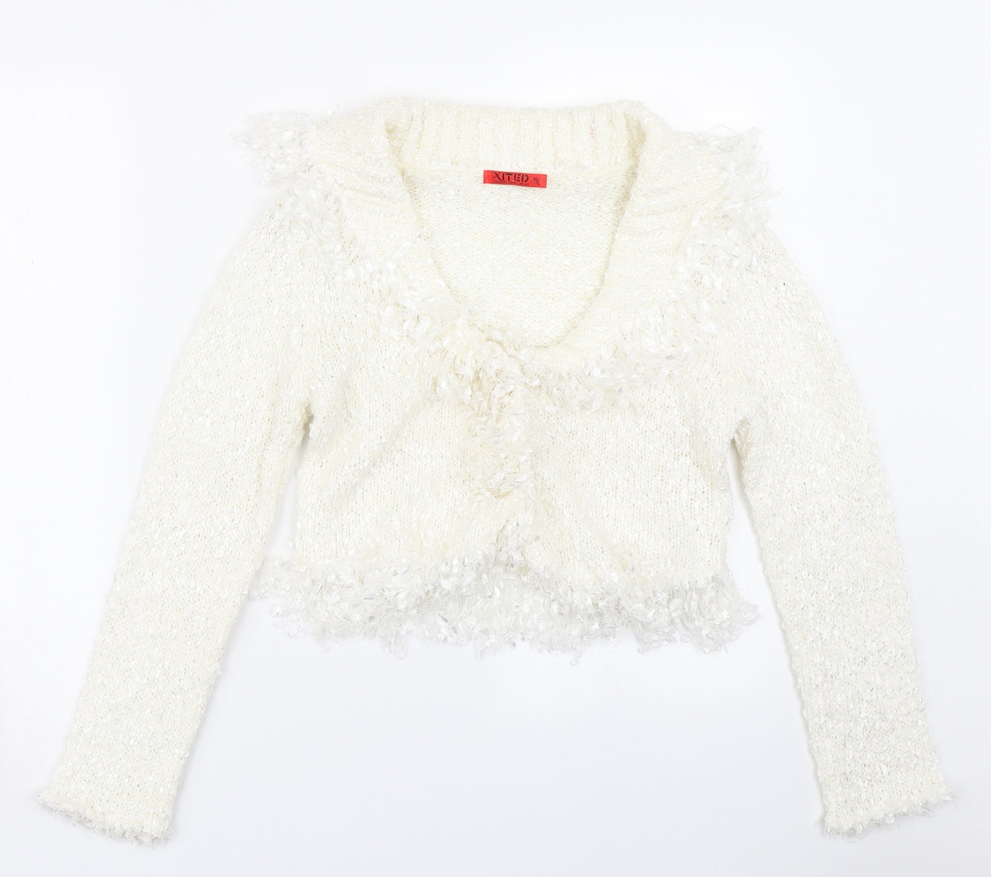 Xited Womens White  Knit Cardigan Jumper Size M
