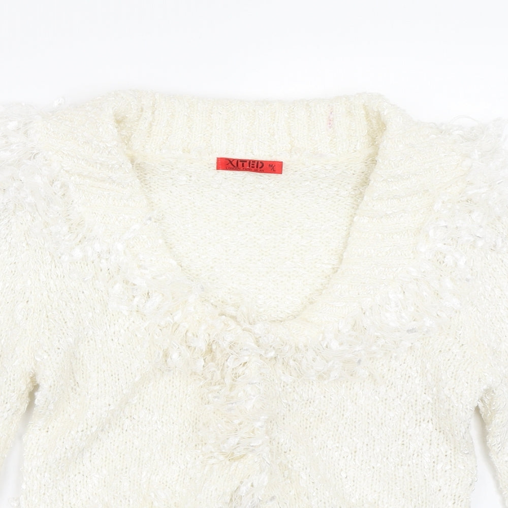 Xited Womens White  Knit Cardigan Jumper Size M