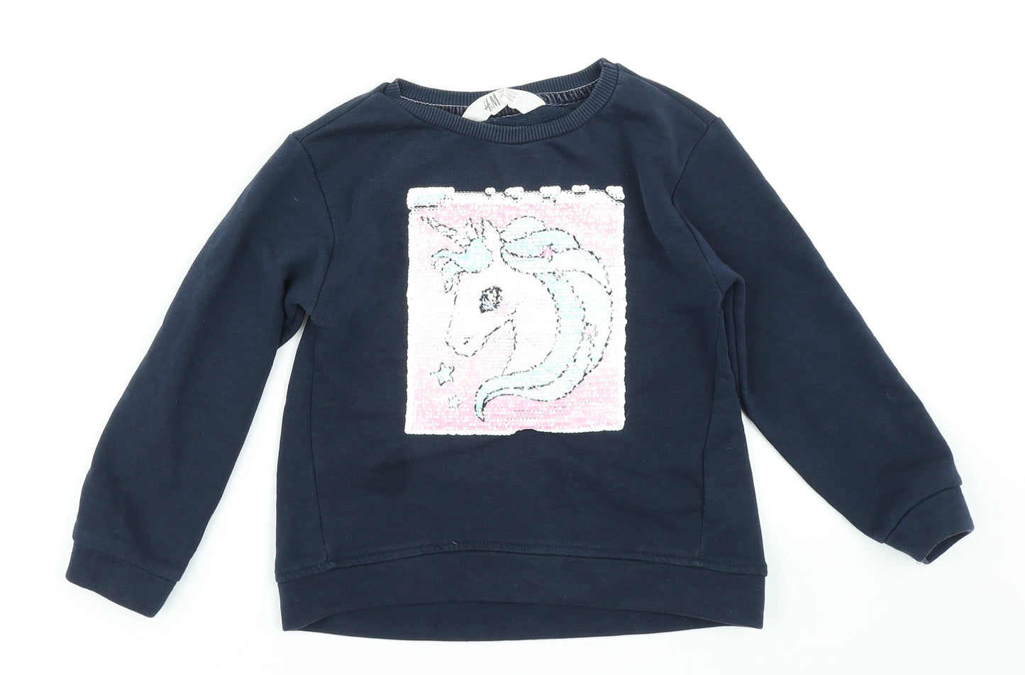 H&M Girls Blue   Pullover Sweatshirt Size 5-6 Years  - Reversible sequins