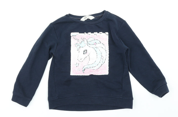 H&M Girls Blue   Pullover Sweatshirt Size 5-6 Years  - Reversible sequins