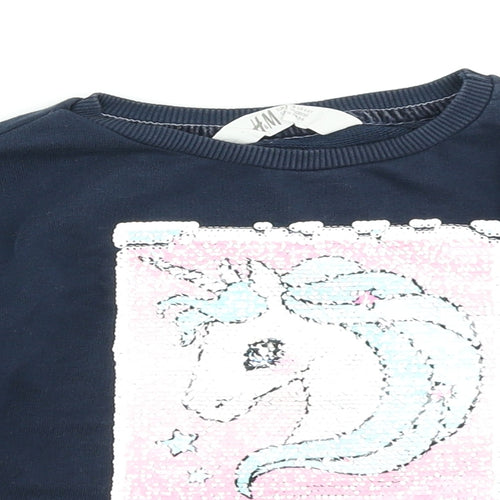 H&M Girls Blue   Pullover Sweatshirt Size 5-6 Years  - Reversible sequins
