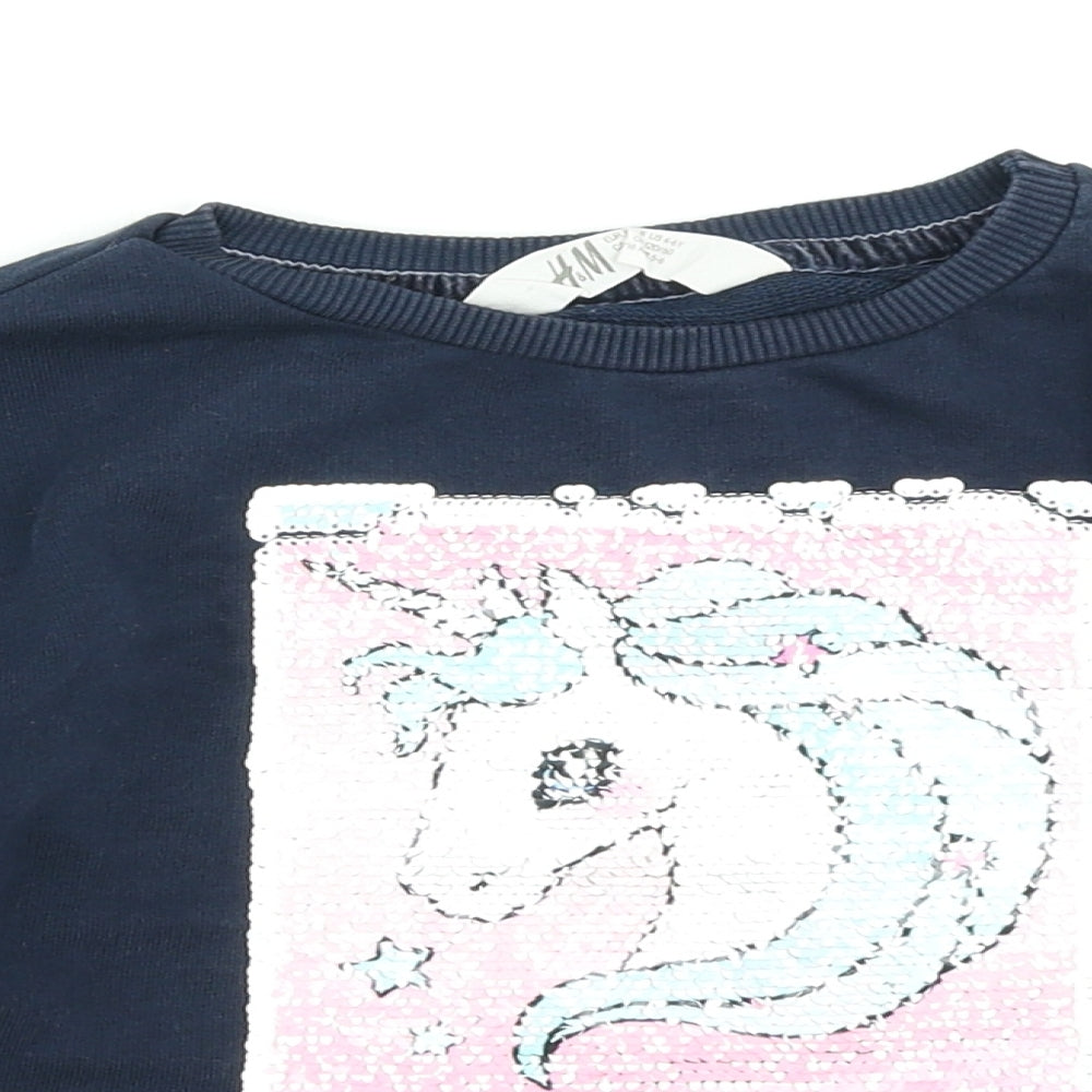 H&M Girls Blue   Pullover Sweatshirt Size 5-6 Years  - Reversible sequins