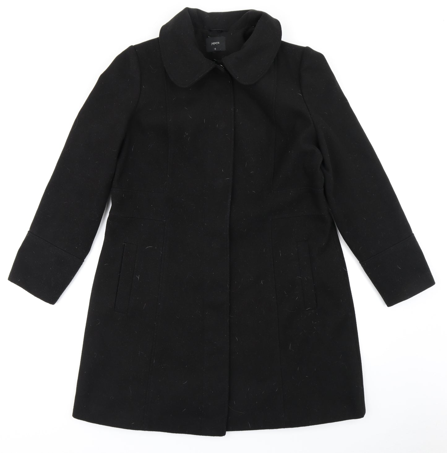 Papaya Womens Black   Overcoat Coat Size 16