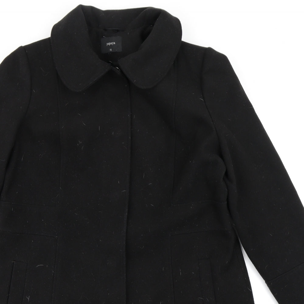 Papaya Womens Black   Overcoat Coat Size 16