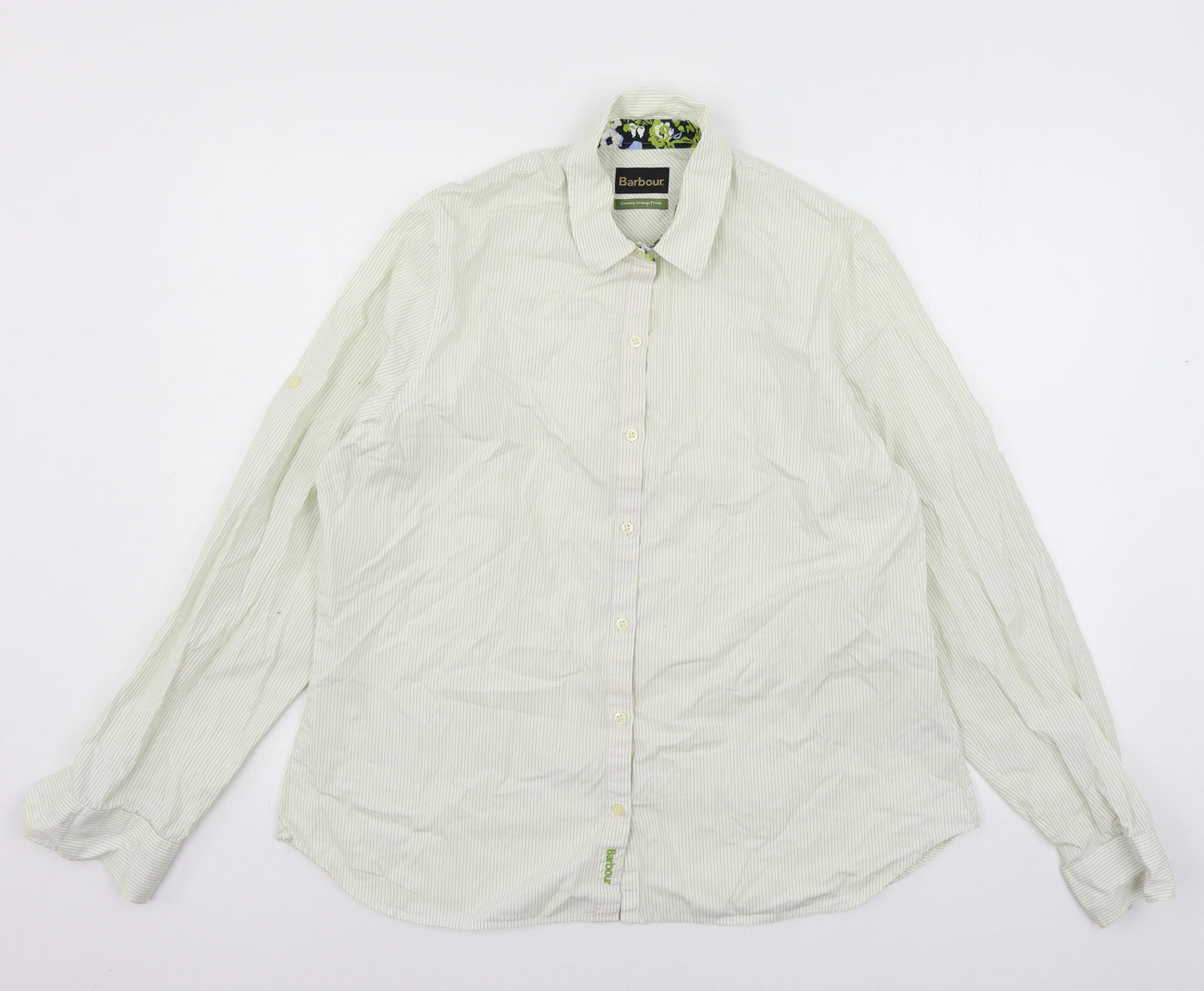 Barbour Mens Green Striped   Button-Up Size 18