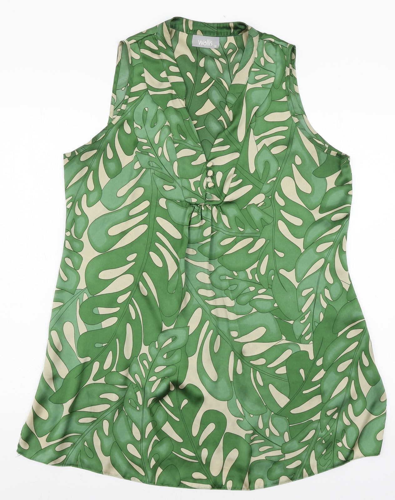 Wallis Womens Green  Satin Basic Blouse Size 16  - Leaf Print