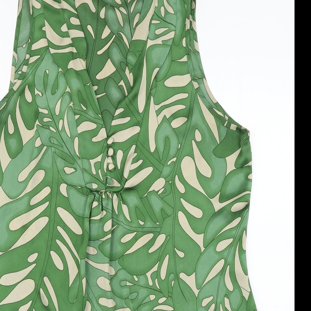 Wallis Womens Green  Satin Basic Blouse Size 16  - Leaf Print