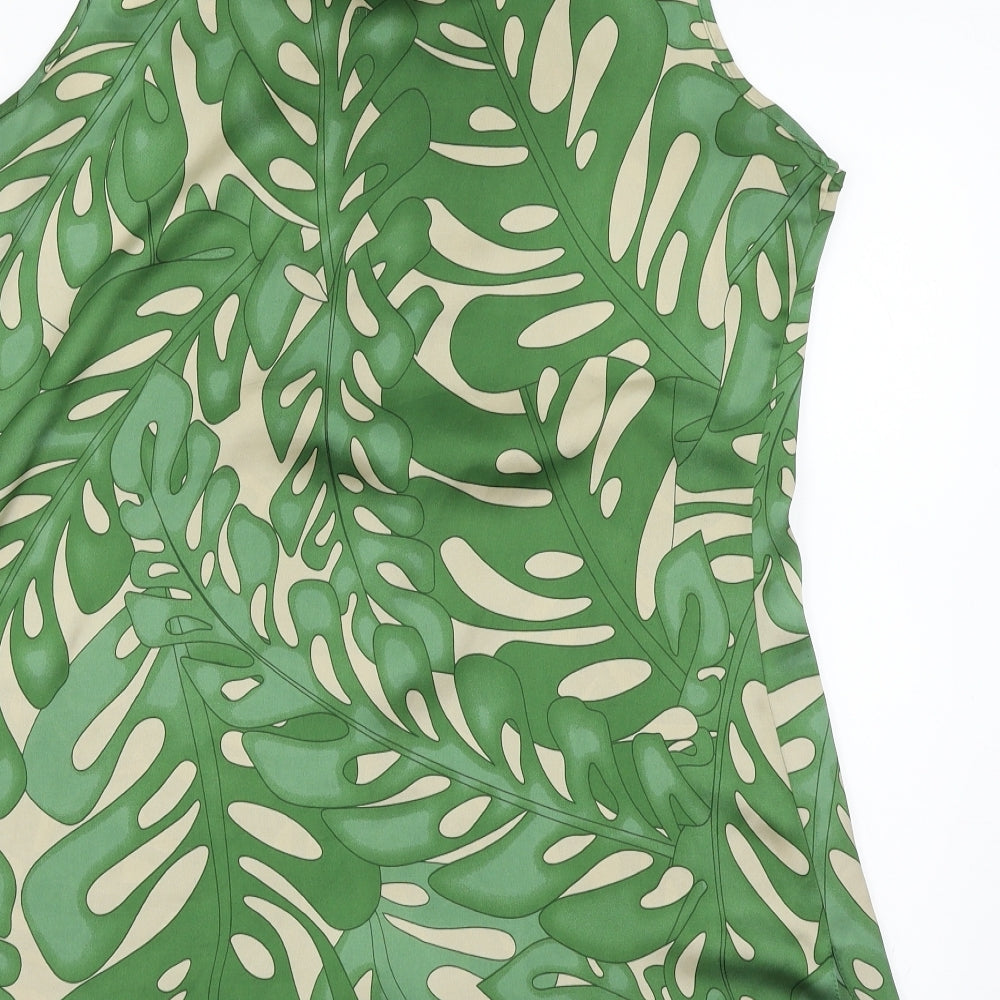 Wallis Womens Green  Satin Basic Blouse Size 16  - Leaf Print