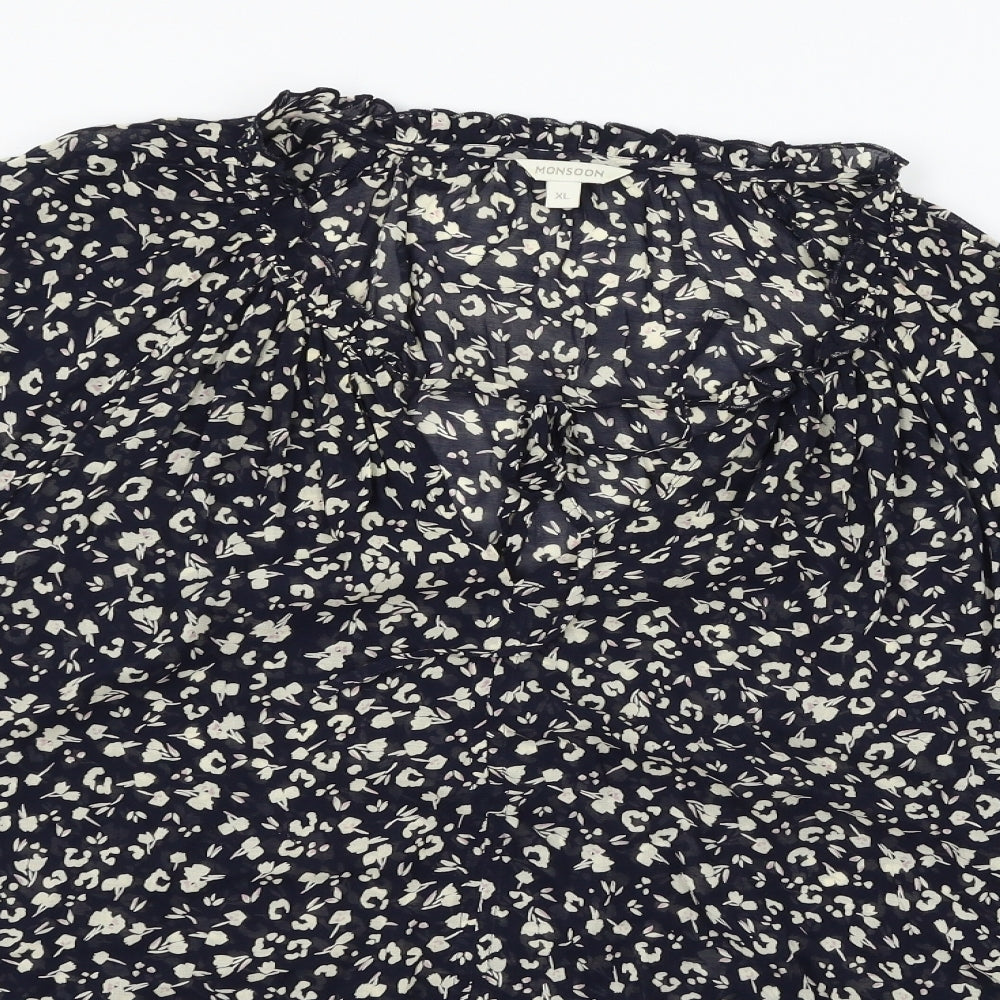 Monsoon Womens Blue Floral  Basic Blouse Size XL
