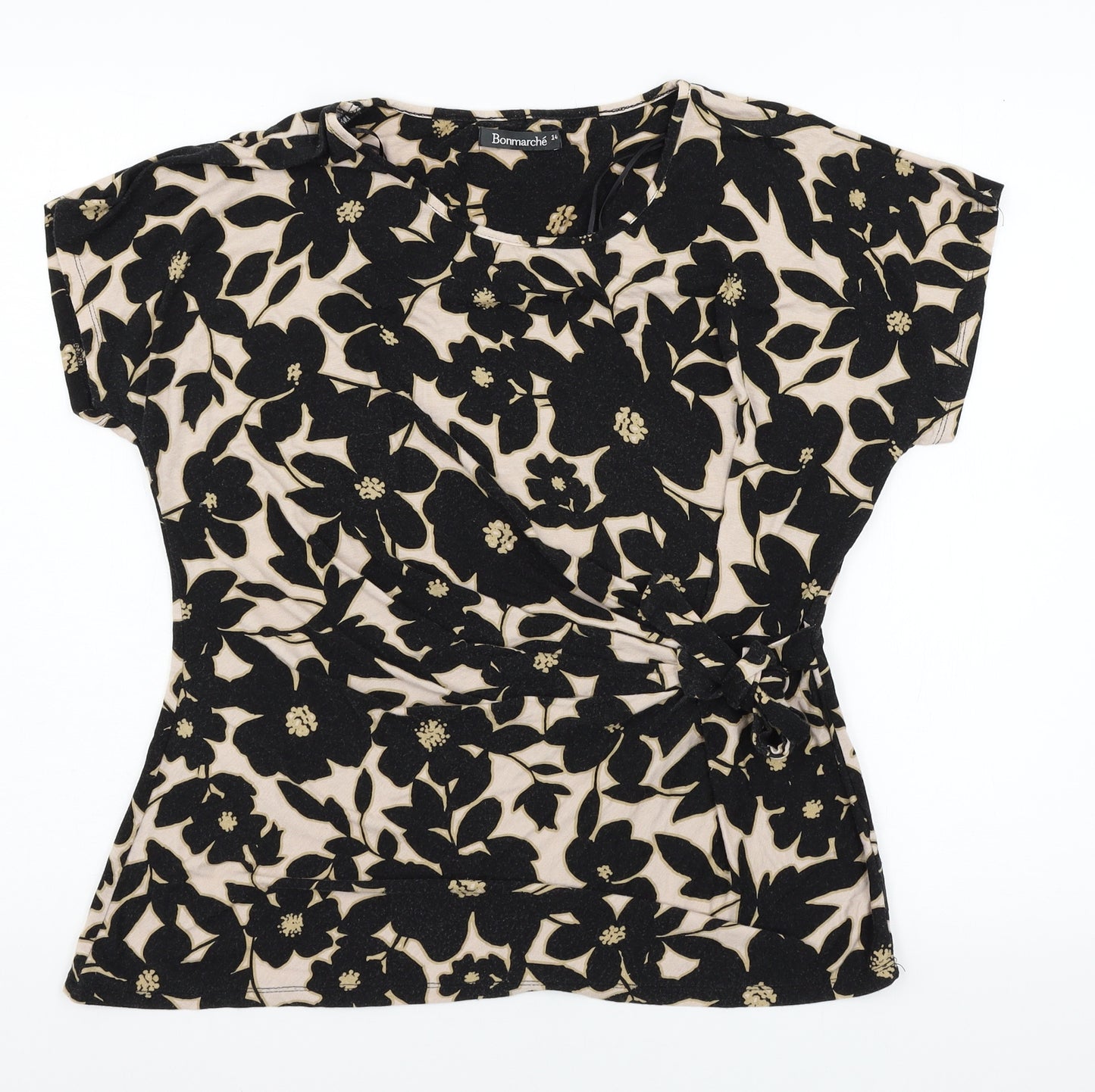 Bonmarché Womens Black Floral Jersey Basic T-Shirt Size 14