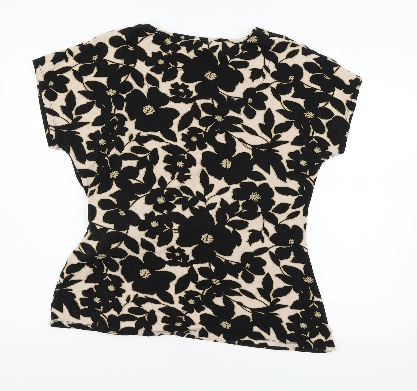 Bonmarché Womens Black Floral Jersey Basic T-Shirt Size 14