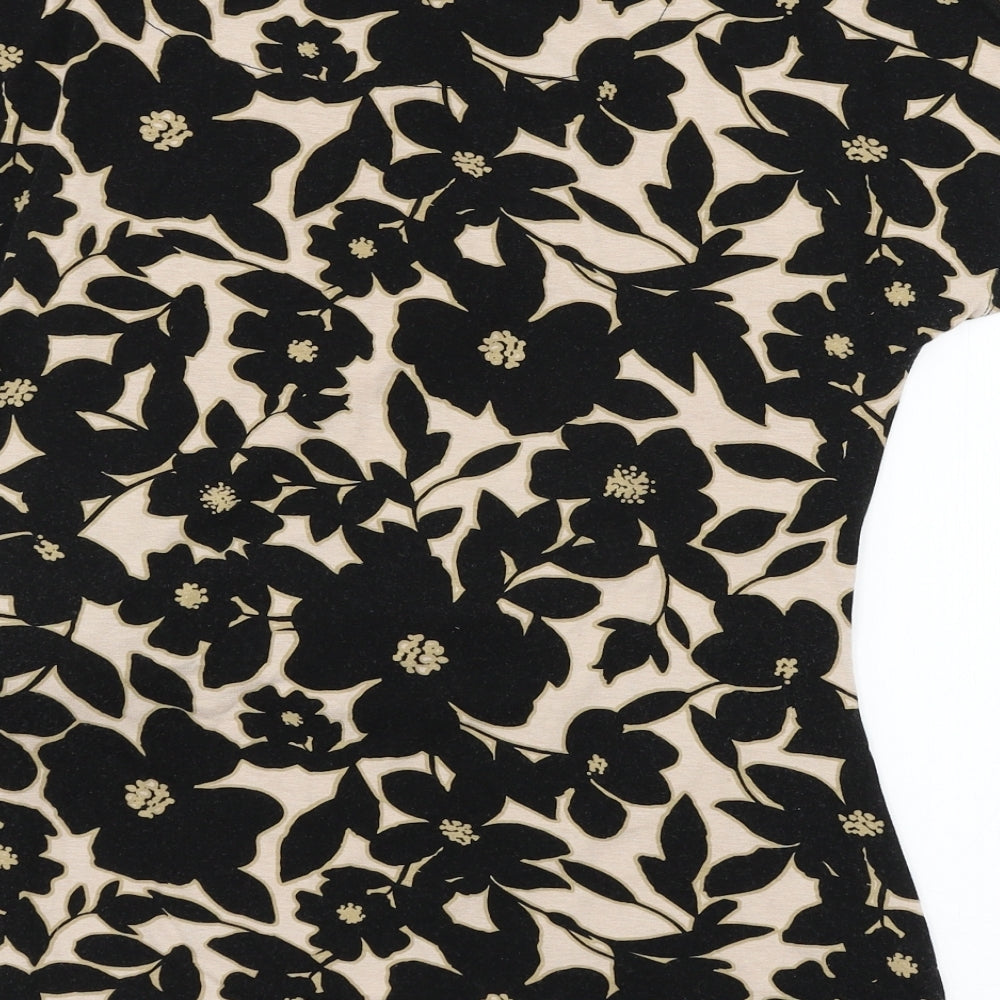 Bonmarché Womens Black Floral Jersey Basic T-Shirt Size 14